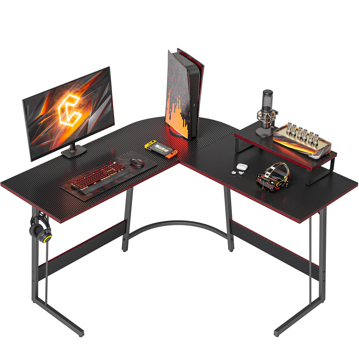 L Shaped Gaming Desk Computer Office Desk with Carbon Fiber Surface, 47 inch Corner