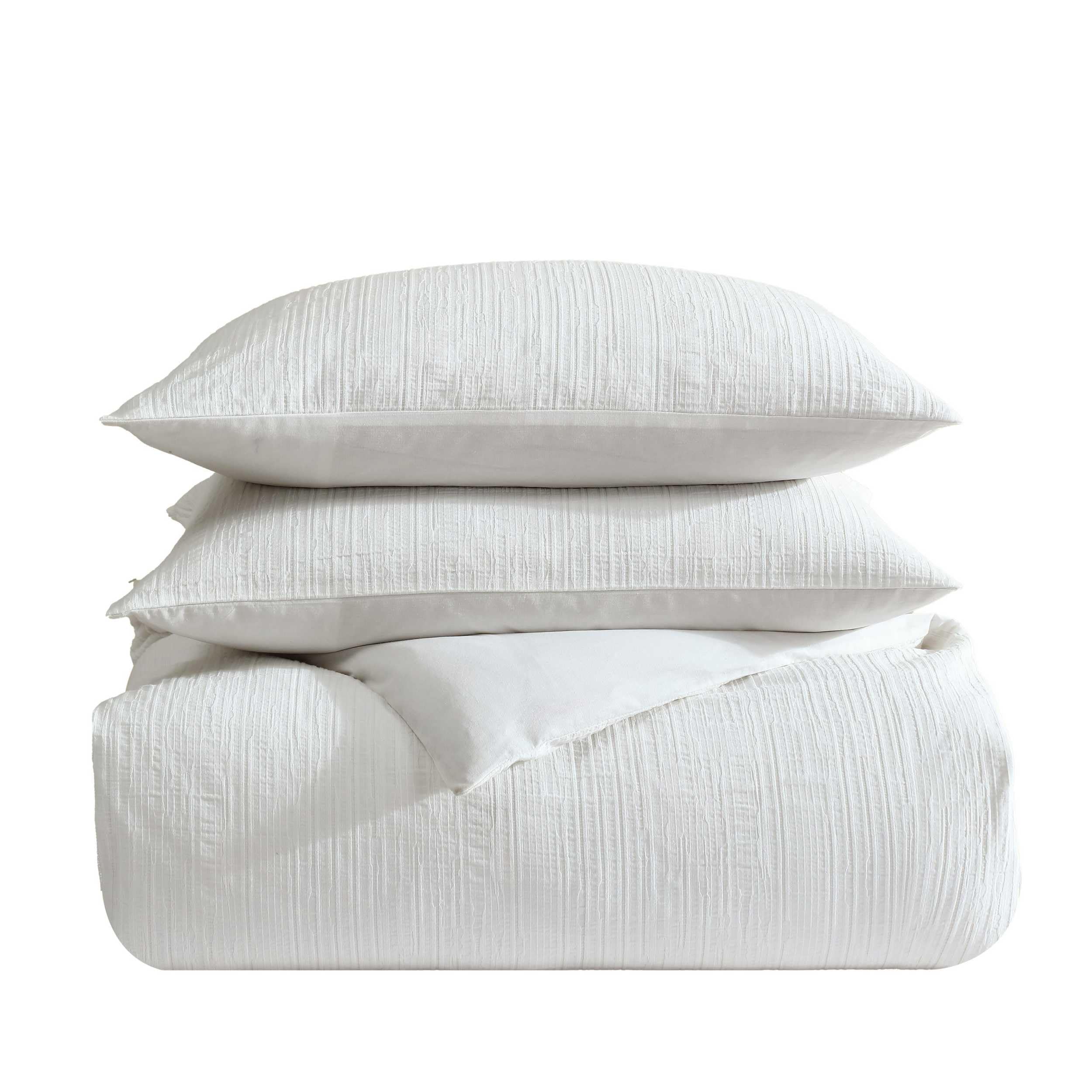 Luxurious Grid Pattern Comforter Set with Matching Shams - Bark Texture White King