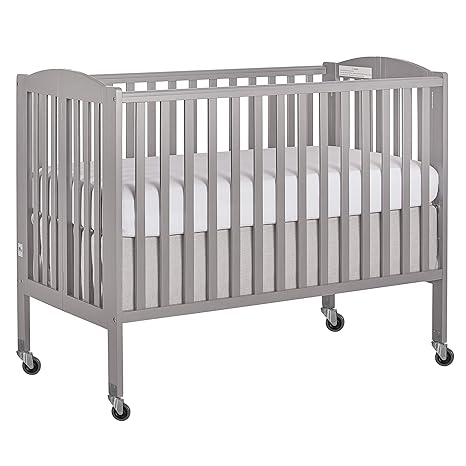 Folding Full Size Convenience Crib In Natural, Two Adjustable Mattress Height Positions,