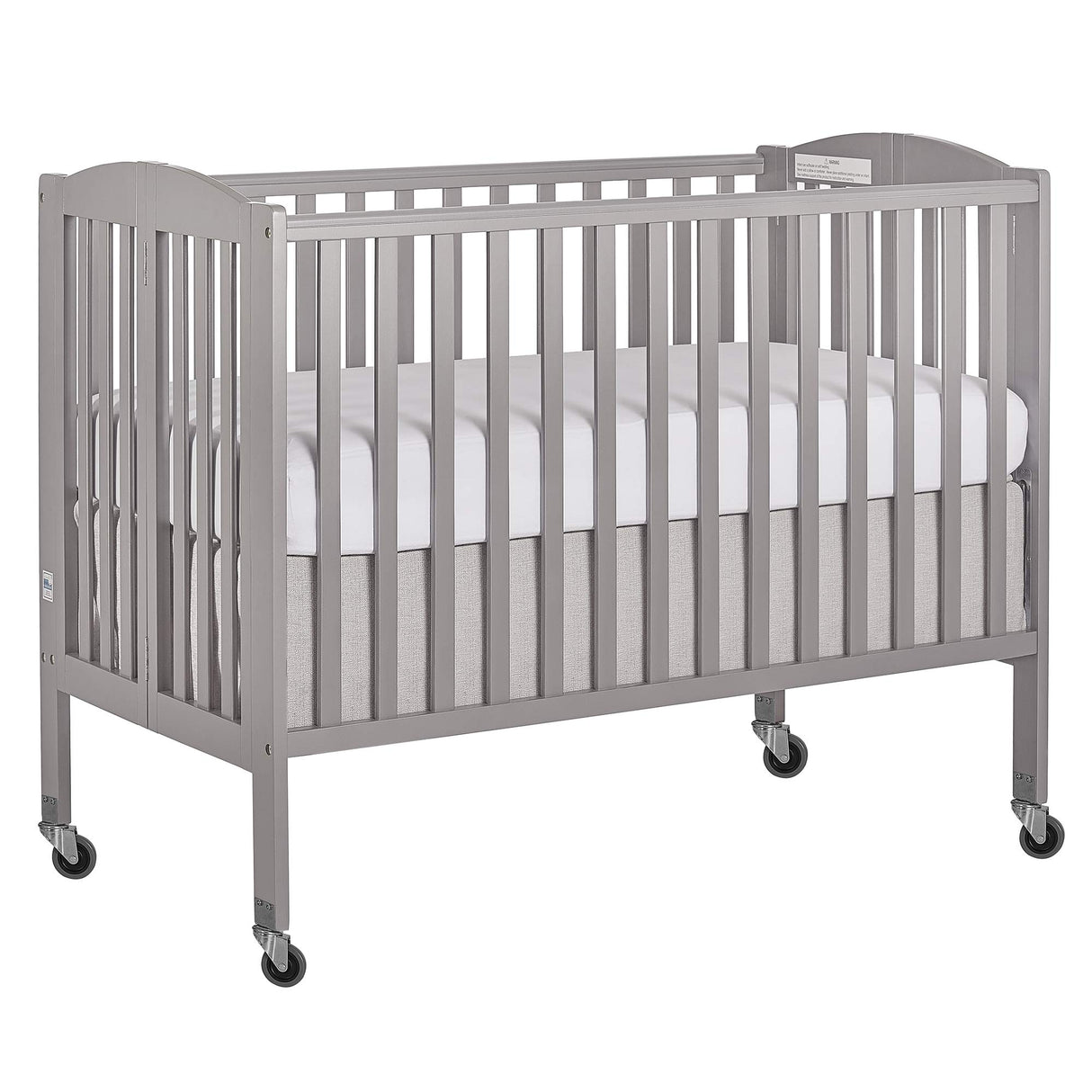 Folding Full Size Convenience Crib In Storm Grey, Two Adjustable Mattress