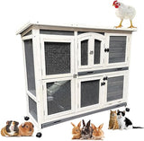 Classic Wooden Indoor & Outdoor Rabbit Hutch Guinea Pig House On Wheels Small Animals