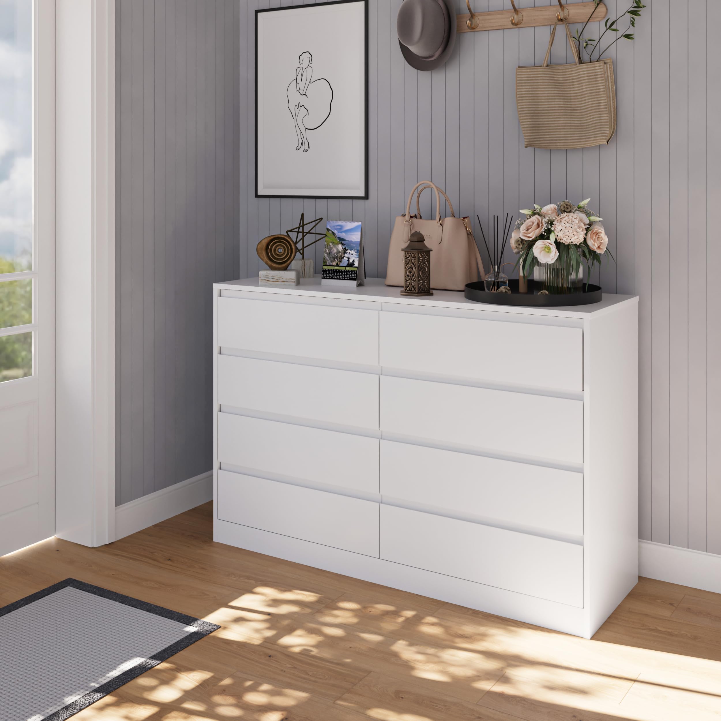 White Dresser for Bedroom with 8 Drawers