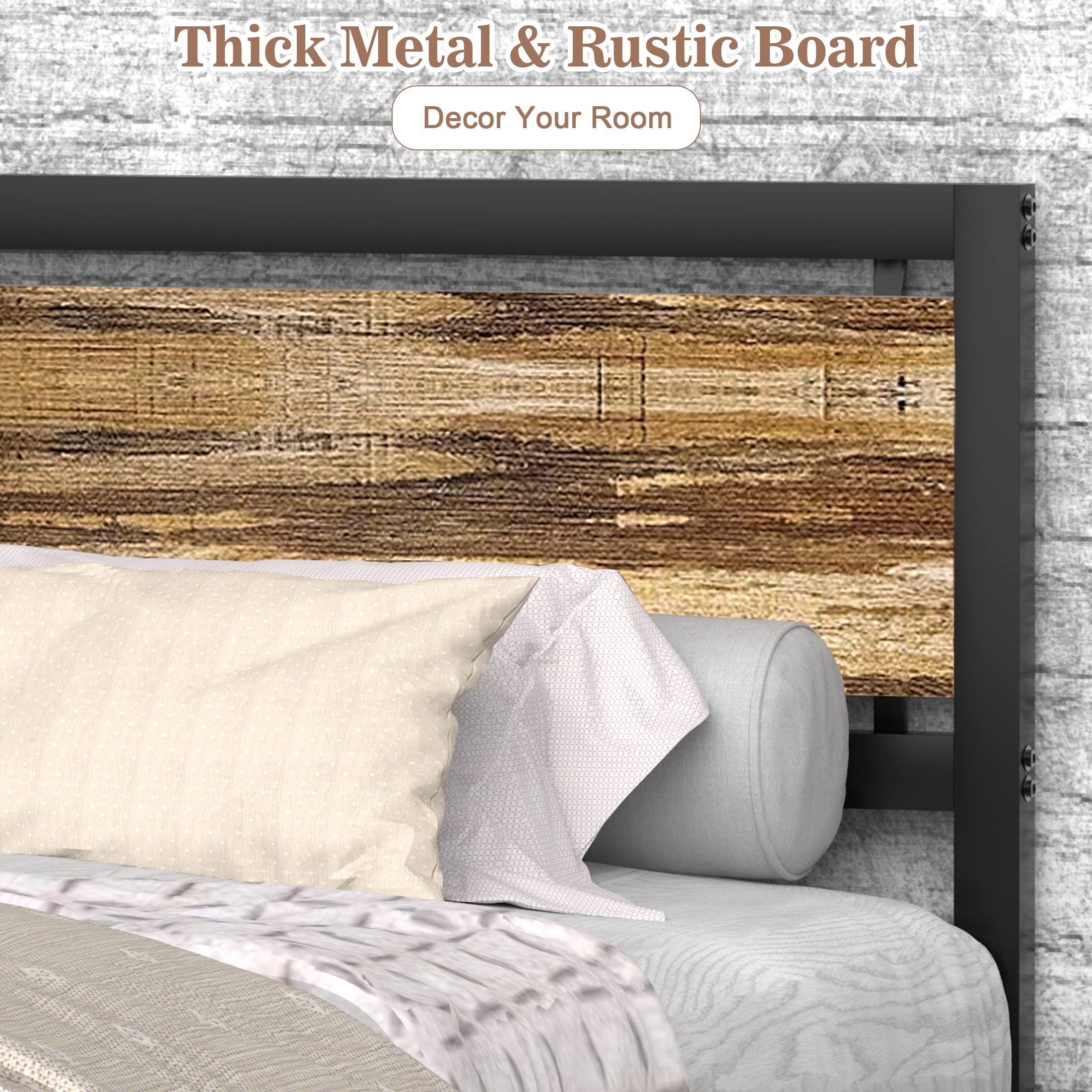 Full Bed Frame with Headboard and Footboard, Heavy Duty Metal Platform