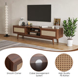 65'' Rattan TV Stand with Storage,Mid Century Modern TV Stand for Living Room