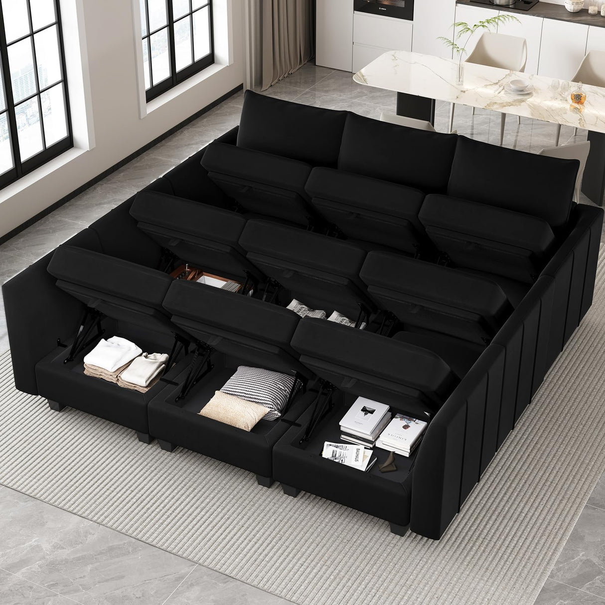 Belffin Modular Sectional Sofa Sleeper Couch with Storage Velvet Sectional Sofa Bed, 8 Seats, Beige