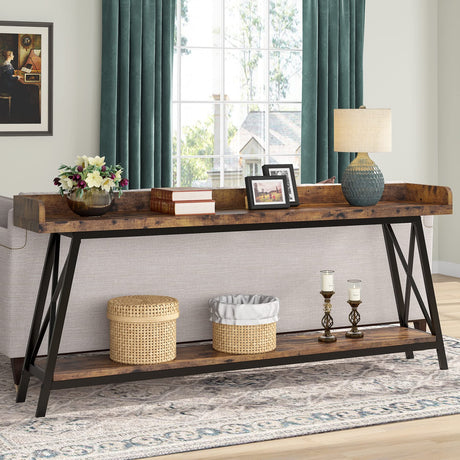 70.9 inch Extra Long Console Table Behind Couch, Rustic Industrial Sofa Table for Living Room,