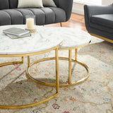 Ravenna Artificial Marble Coffee Table in Gold White, 35.5 x 35.5 x 18