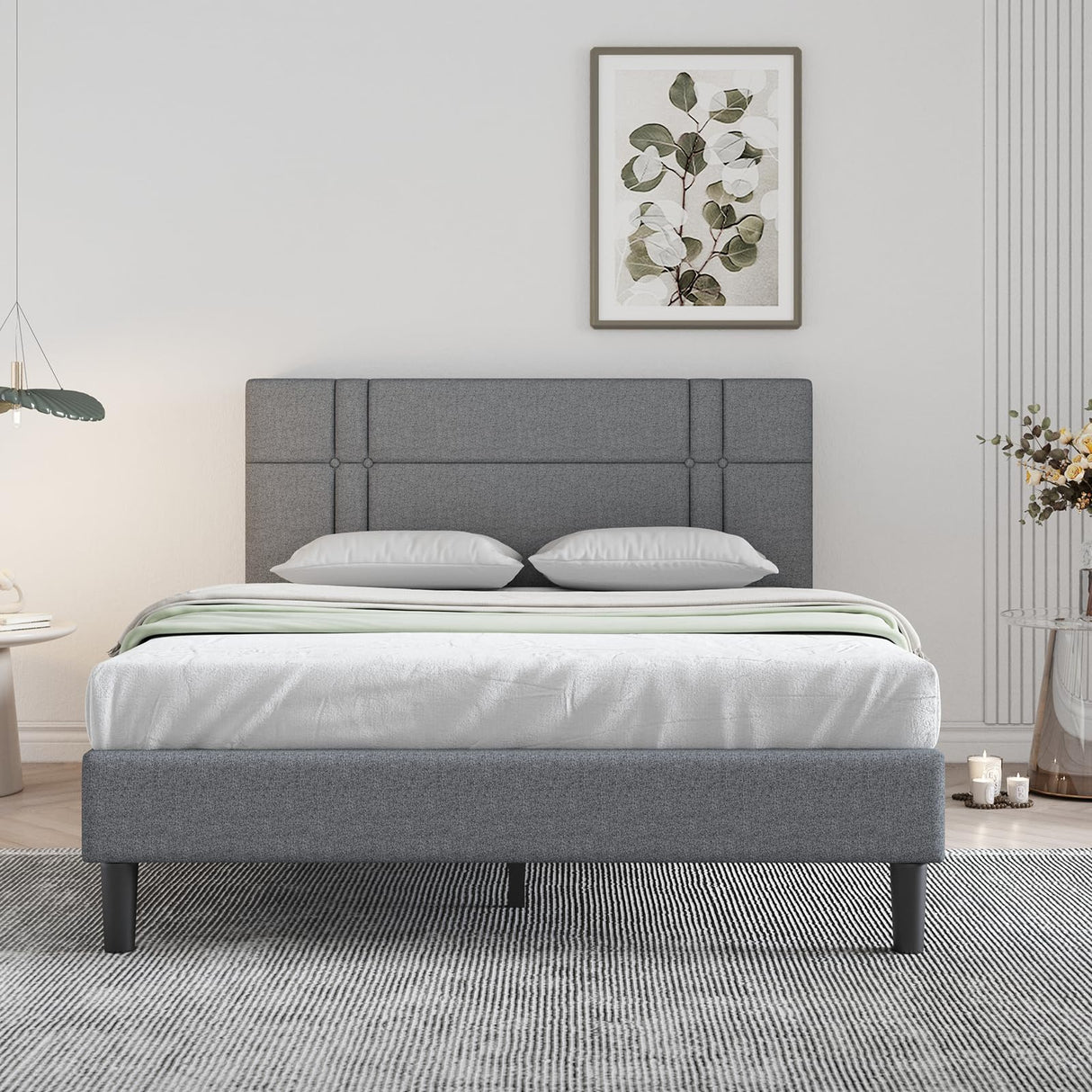 Queen Bed Frame with Headboard Queen Platform Bed Frame for Bedroom Bed Frame Queen Size with Upholstered Headboard,