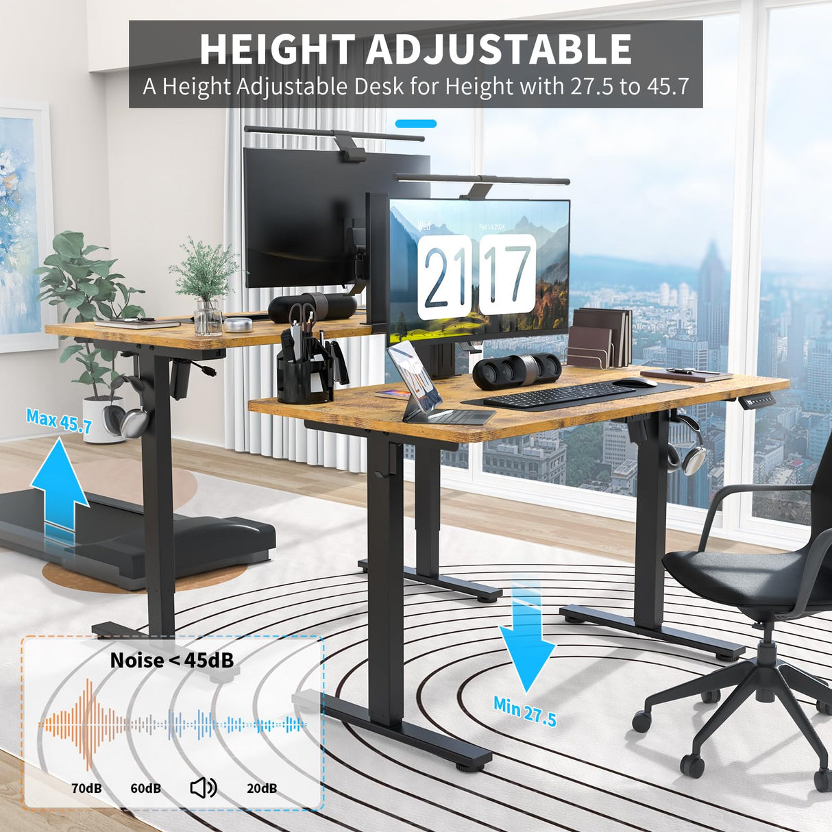 Kingant Electric Standing Desk Height Adjustable - 48 x 24 Inches Sit Stand up Desk & Memory Preset Ergonomic Rising Desks for Work, Home Office Workstation Gaming Rising Desk Study Table