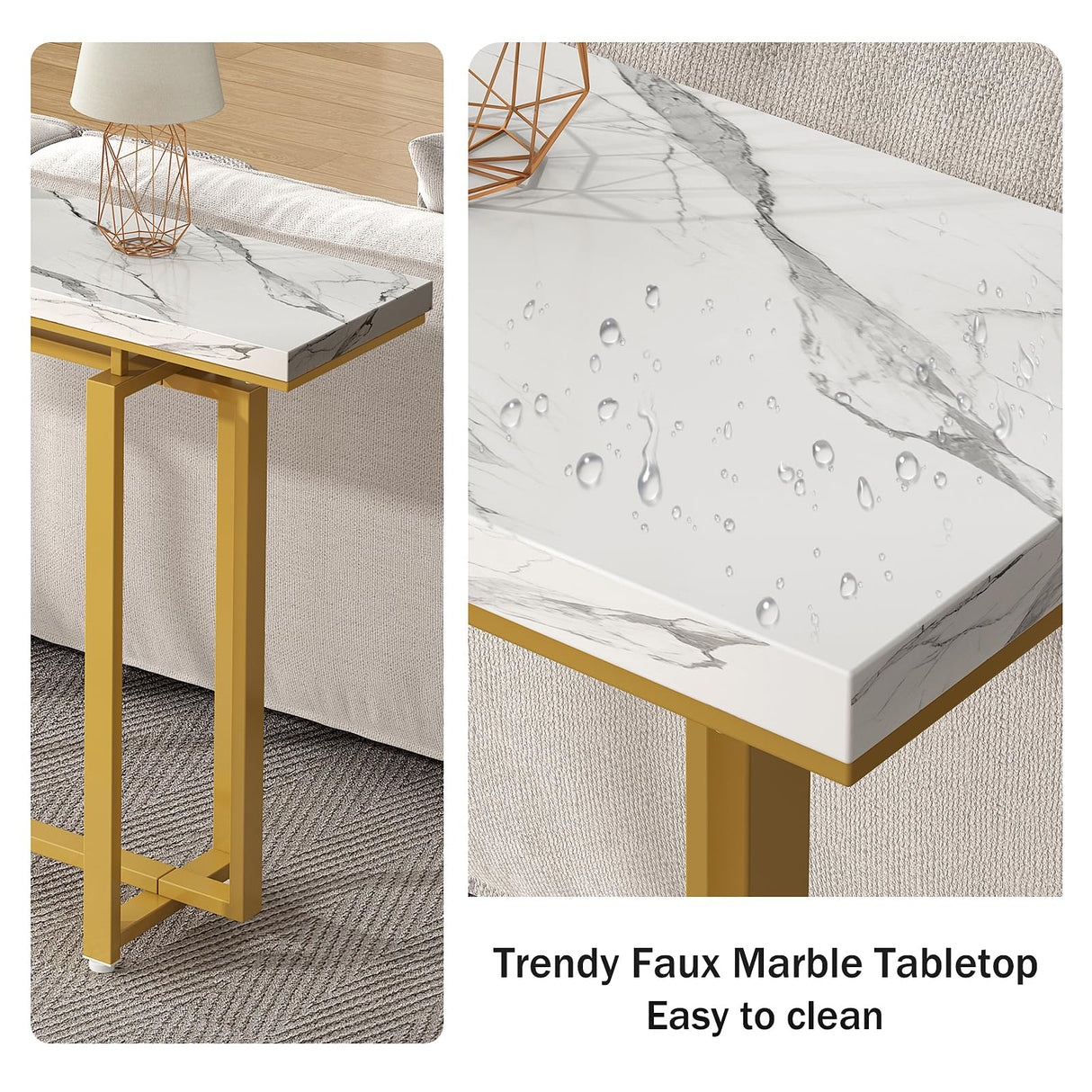 55’’ Gold Console Table, Marble Pattern Top Entry Table, Sofa Table with Gold Metal Leg