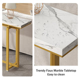 55’’ Gold Console Table, Marble Pattern Top Entry Table, Sofa Table with Gold Metal Leg