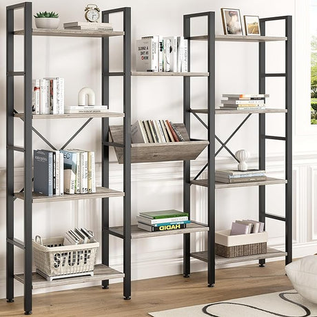 Industrial Bookcase,71.6” Triple 4 Tier Bookshelf with 11 Open Display Shelves