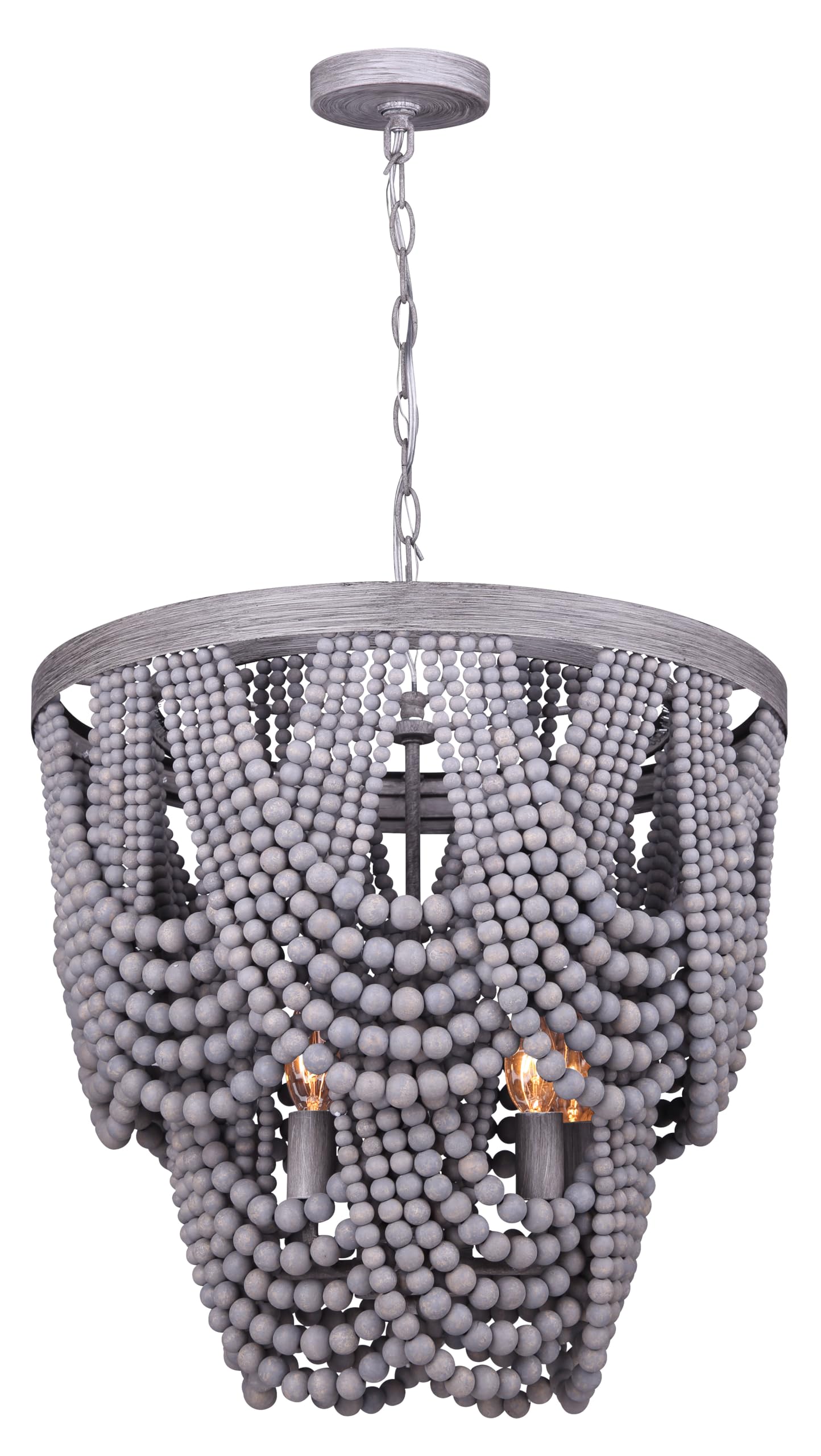 Grey Wood Bead Chandelier - 5-Light Modern Farmhouse Pendant