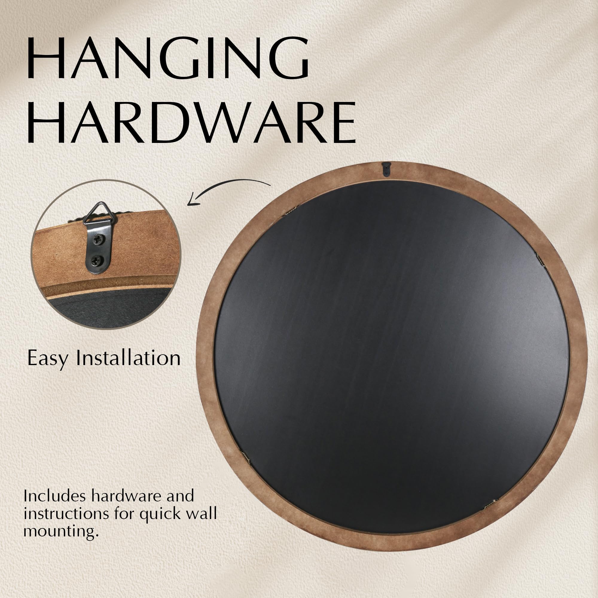 Rustic Round Mirrors, 31.5'' Wooden Circle Mirror, Hanging Wall Decorative Mirror