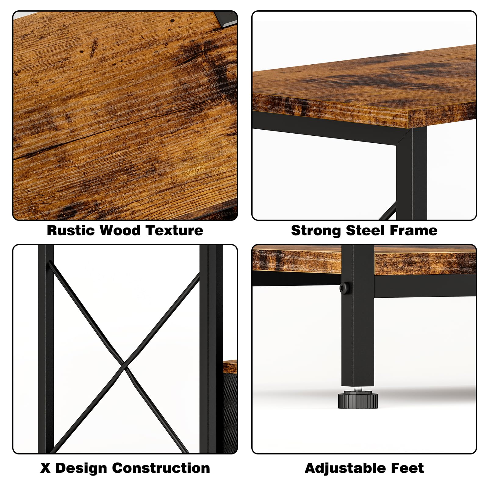 63" Rustic Brown TV Stand with Power Outlets and Storage