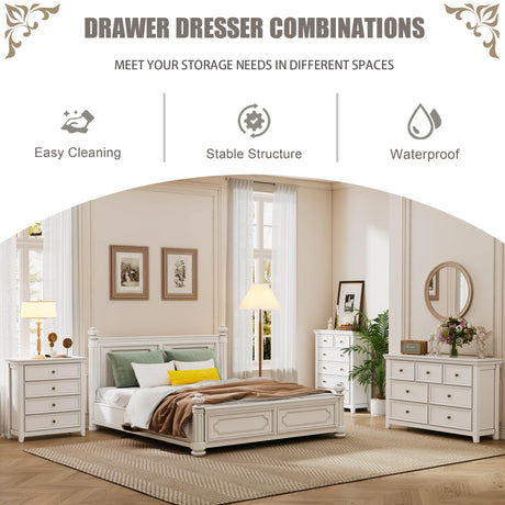 BLANKSPACE White 7 Drawer Dresser, Modern Dresser for Bedroom, Wood Drawer Organizer with Metal Knobs, Large Capacity Wood Cabinet for Bedroom, Hallway