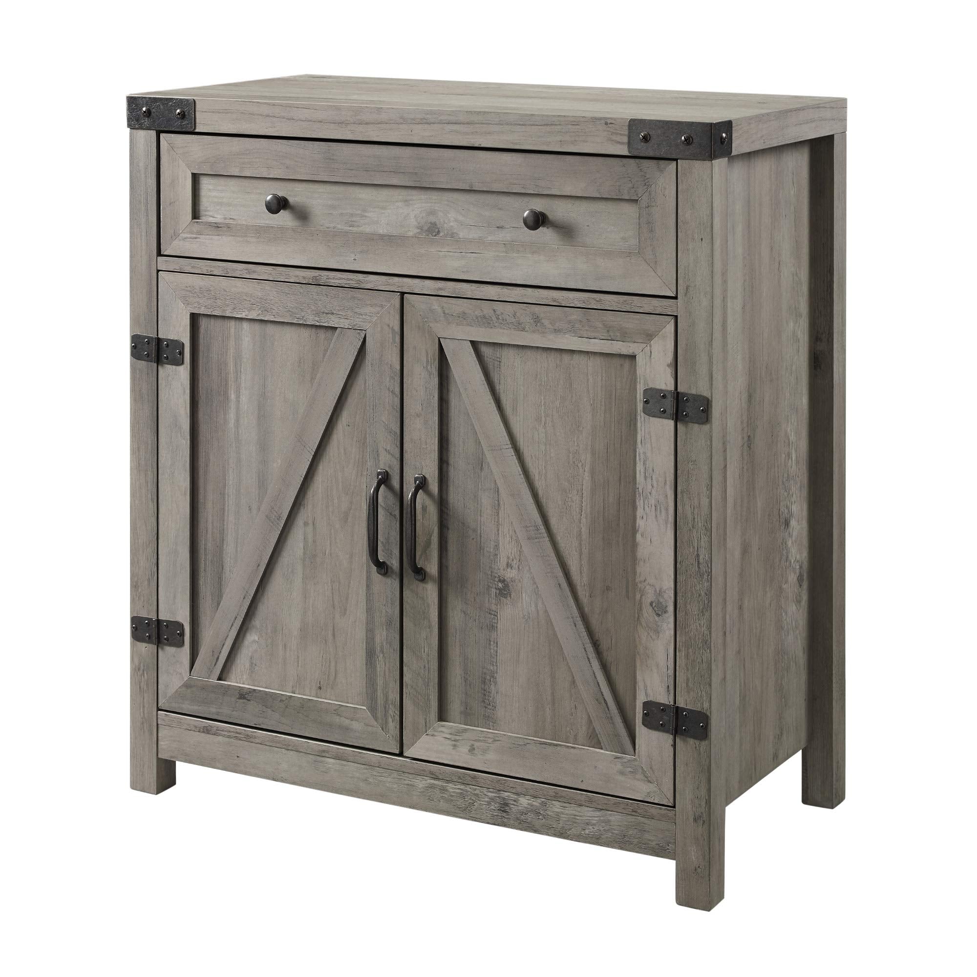 30" Farmhouse Barn Door Accent Cabinet - Grey Wash