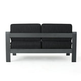 Cape Coral Outdoor Modern Fabric Patio Aluminum Loveseat Sofa, Gray/Dark Gray