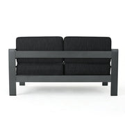 Cape Coral Outdoor Modern Fabric Patio Aluminum Loveseat Sofa, Gray/Dark Gray