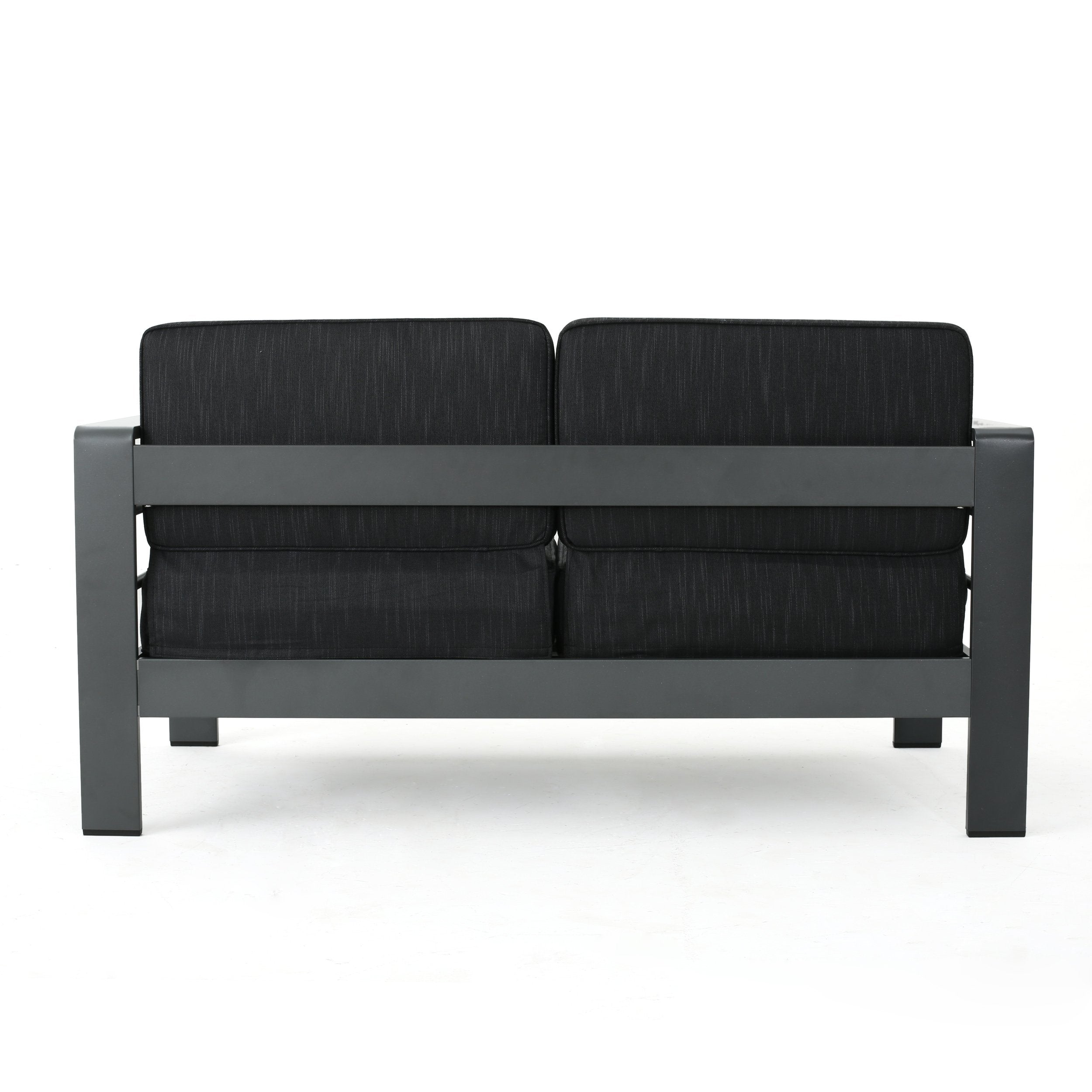 Cape Coral Outdoor Modern Fabric Patio Aluminum Loveseat Sofa, Gray/Dark Gray
