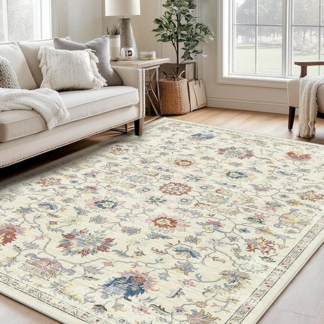 Washable 5X7 Area Rug for Living Room Vintage Rugs, Bedroom Kitchen Rugs, Vintage