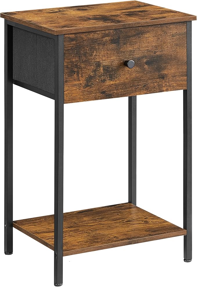 Nightstands, Set of 2, Side Table with Fabric Drawer, 24-Inch Tall End Table with Storage Shelf, Bedroom, Greige and Black ULGS221B02