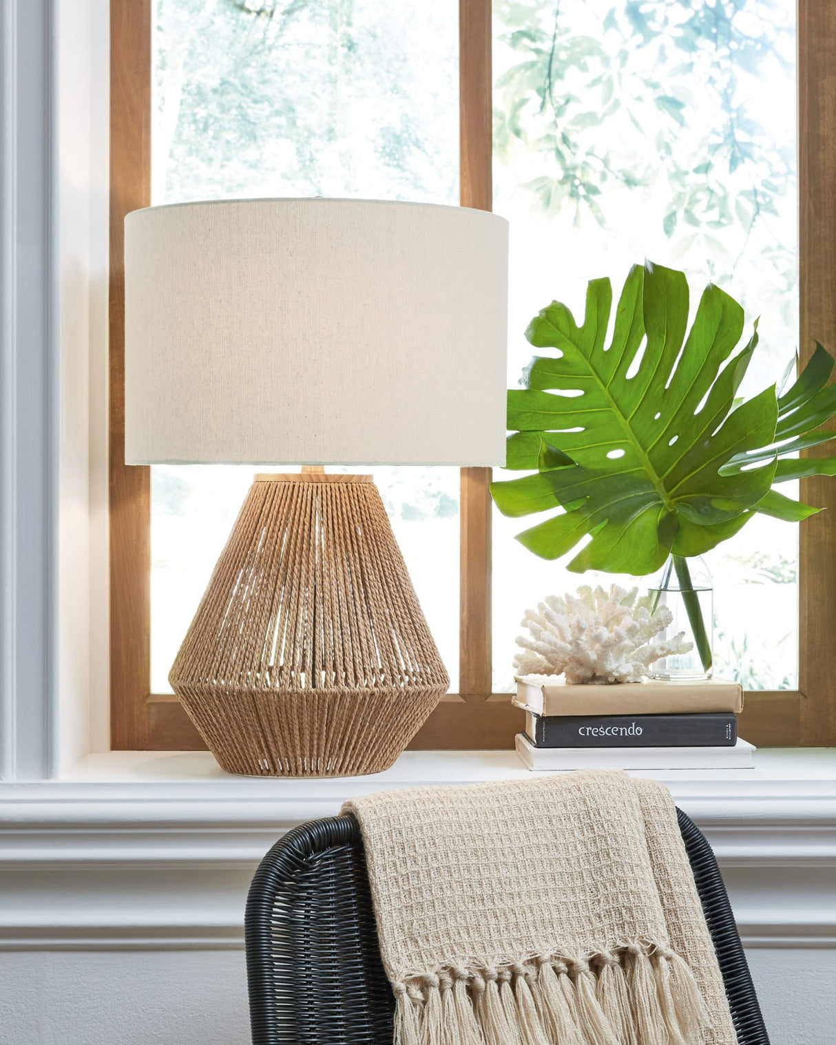 Signature Design by Ashley Clayman Bohemian 23.5" Paper Rope and Wood Table Lamp, Light Brown