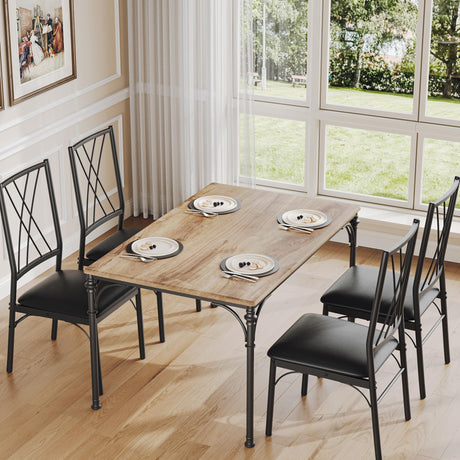 Table Set for 4 Modern Dining Table and Chairs Set 4 Chairs for 4 with Bench Wood Kitchen Table Set for Dining Room,