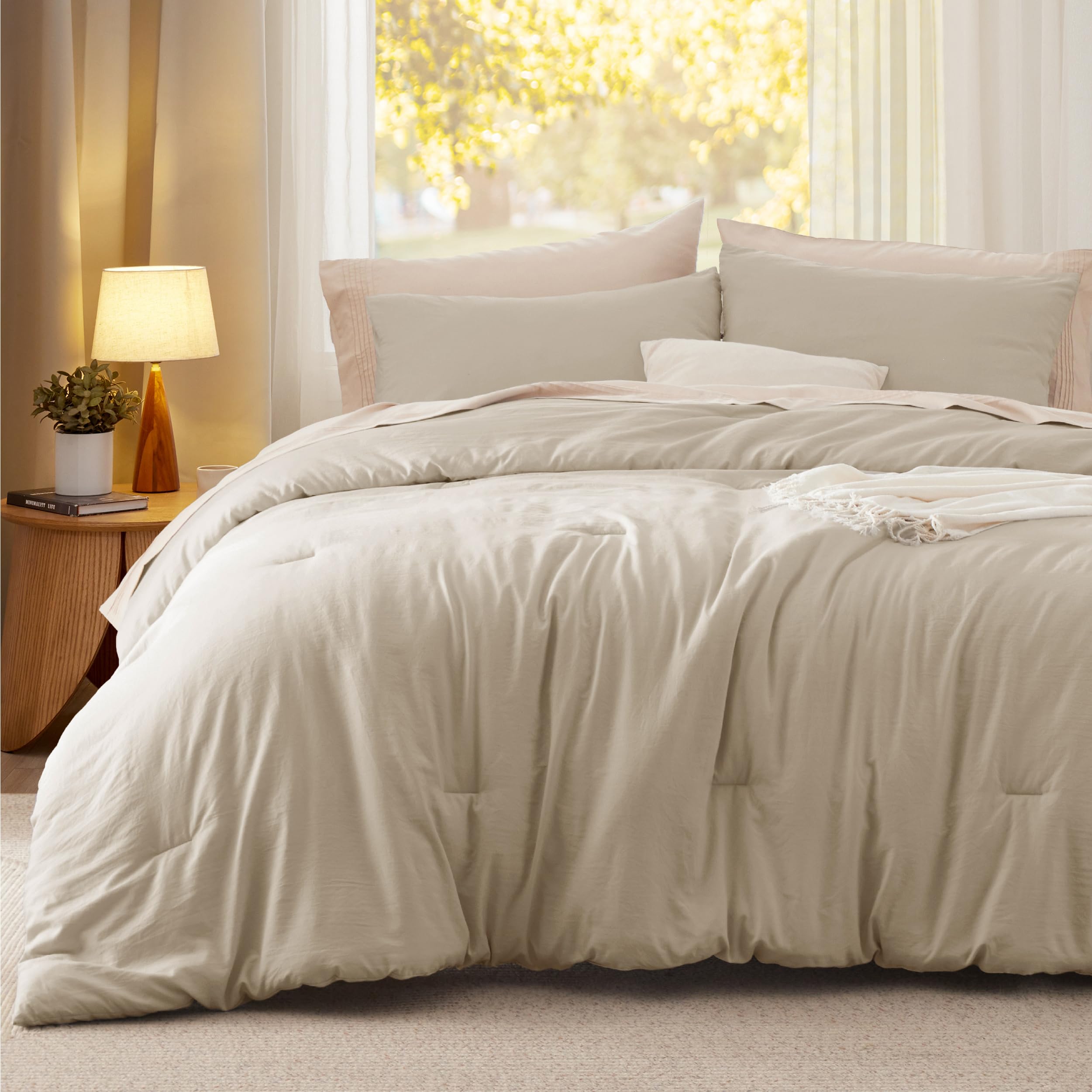 California King Comforter Set - Sand Prewashed 3-Piece Down Alternative Bedding