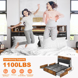 Full Bed Frame with Storage Drawers & Charging Station