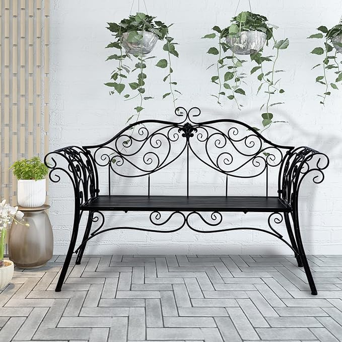 52" Outdoor Garden Bench Patio Bench for Outdoors Front Porch Furniture Iron Patio