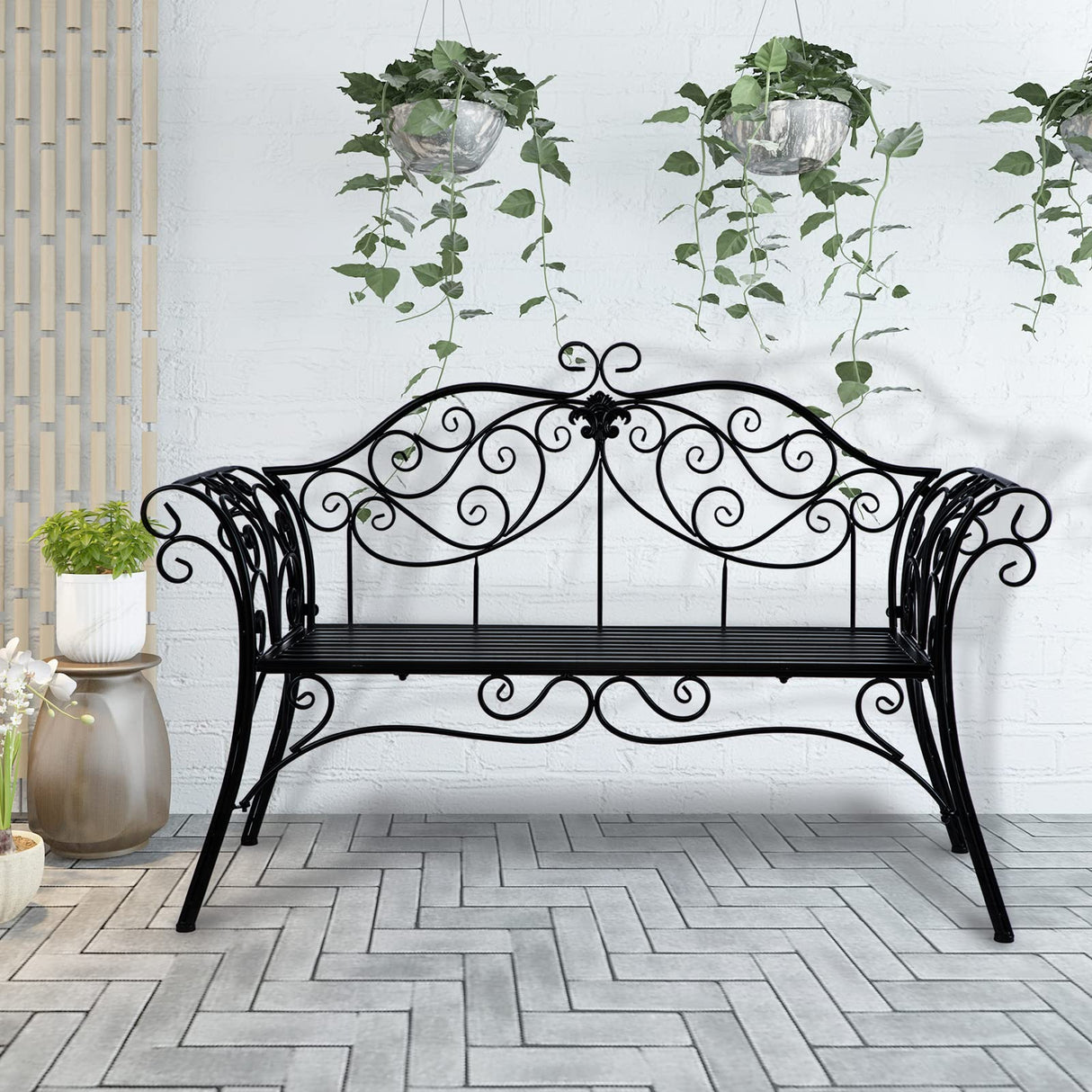 52" Outdoor Garden Bench Patio Bench for Outdoors Front Porch Furniture Iron Patio