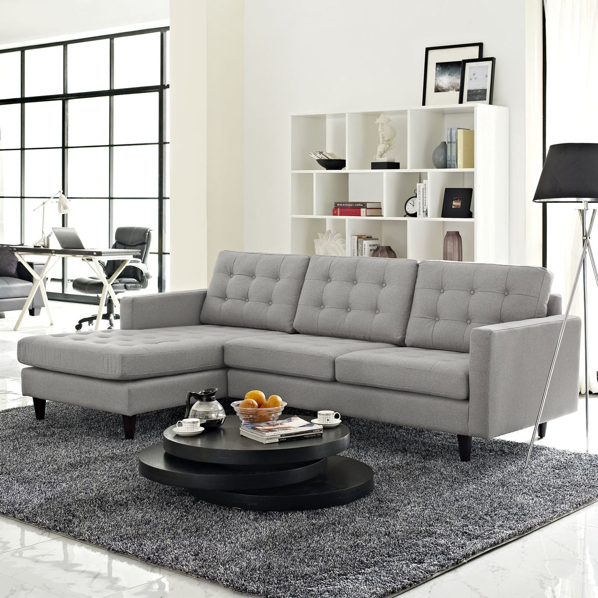 Empress Mid-Century Modern Upholstered Fabric Left-Arm Facing Sectional Sofa in Light Gray