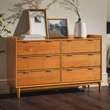 Polay Modern Solid Wood 6-Drawer Dresser with Gallery-Top 55 Inch Caramel