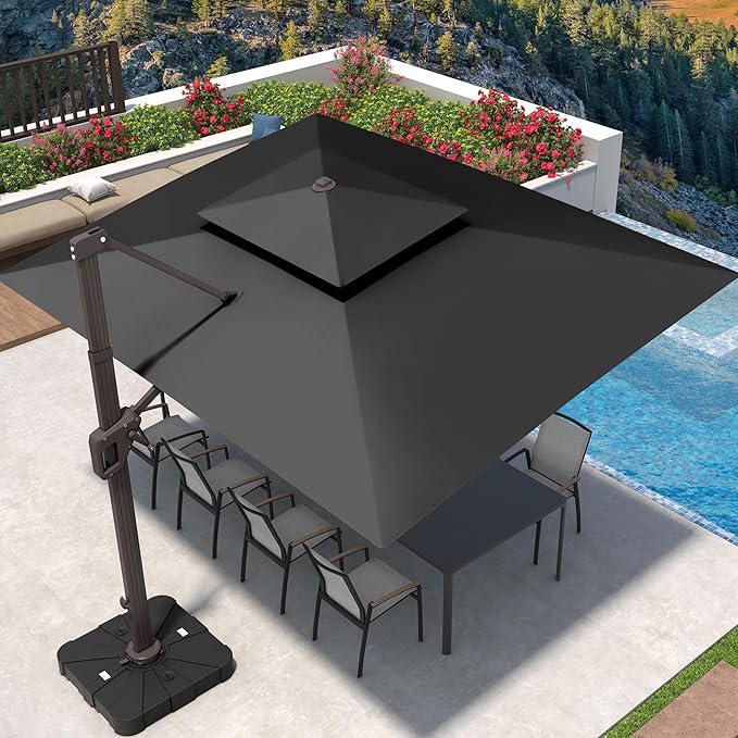 9' X 12' Cantilever Patio Umbrella 360°Rotation Rectangular Outdoor Large Offset