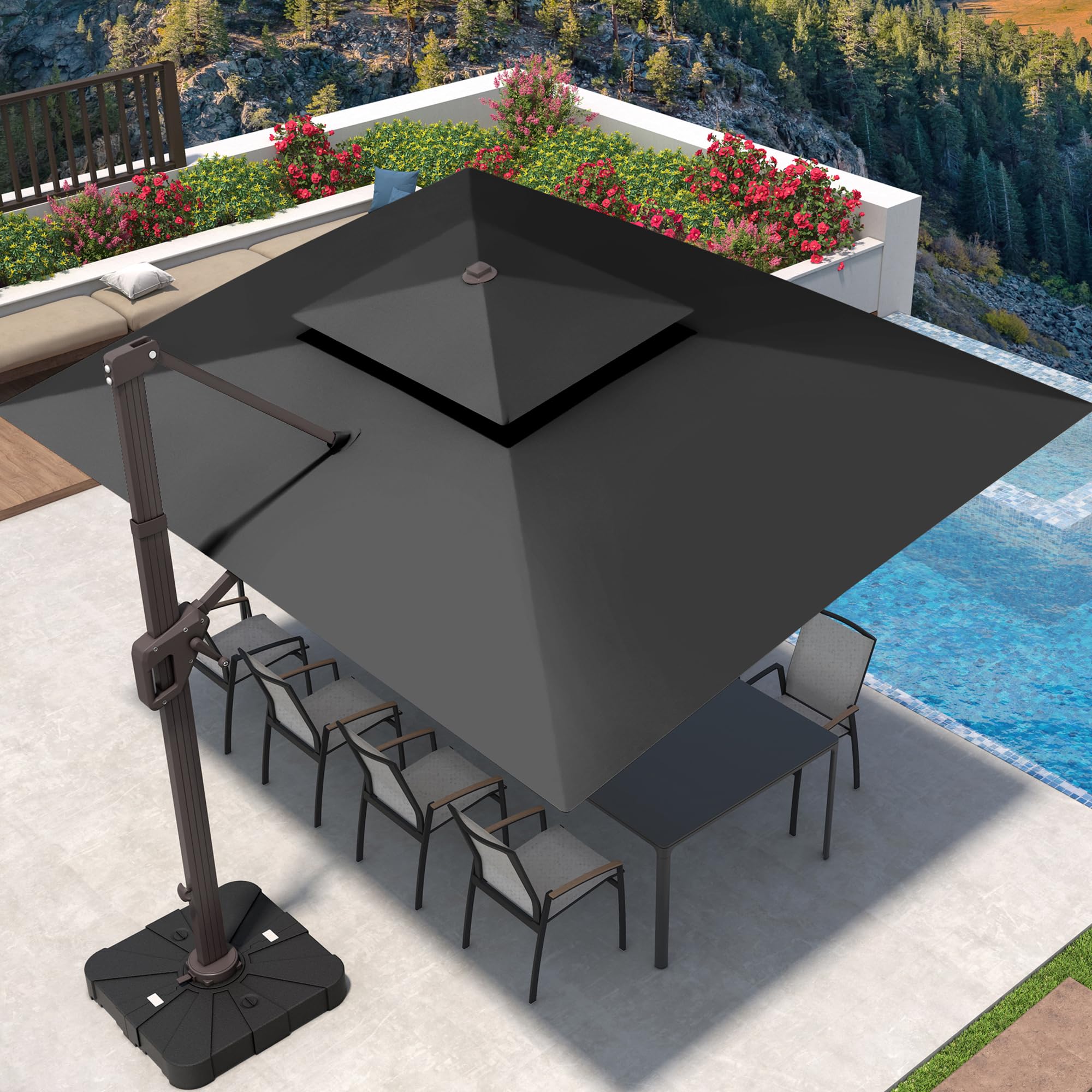 9' X 12' Cantilever Patio Umbrella 360°Rotation Rectangular Outdoor Large Offset Umbrellas