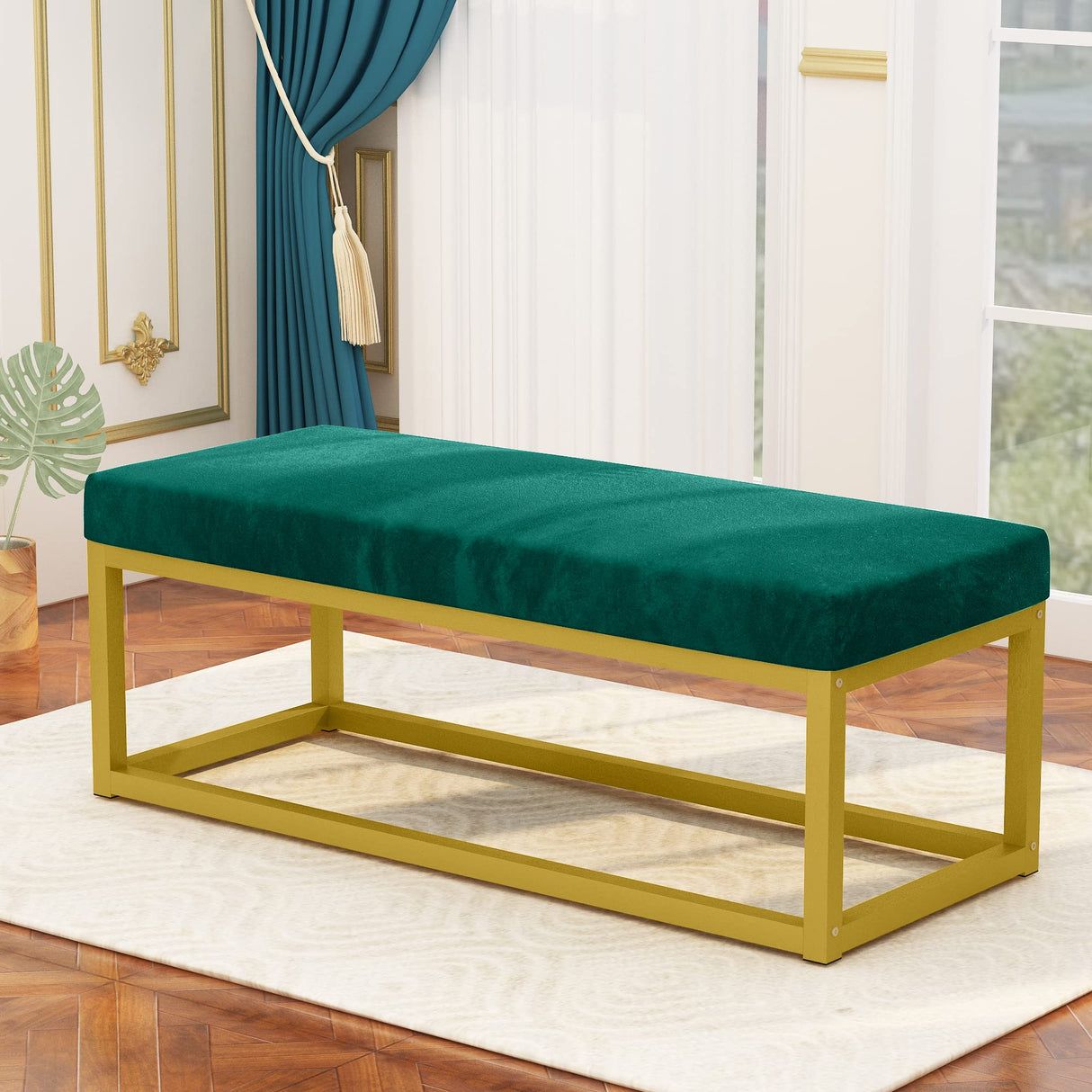 Upholstered Ottoman Bench Velvet Shoe Entryway Bedroom Bench, Modern Foot Rest