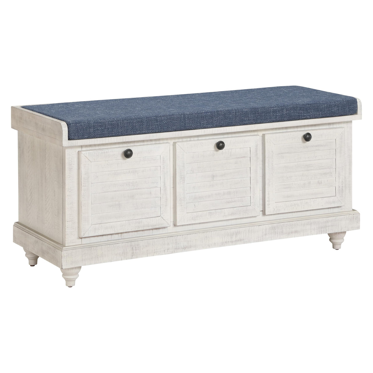 Dover Coastal Lift-Top Storage Bench with Shutter Face Styling, Distressed White Finish