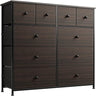 10 Drawer Dresser for Bedroom Fabric Storage Tower Wide Black Dresser with Wood