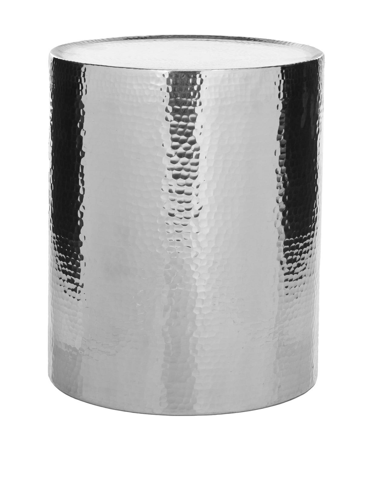 Home Collection Polonium Occasional Hammered Drum Silver Aluminum Accent Table