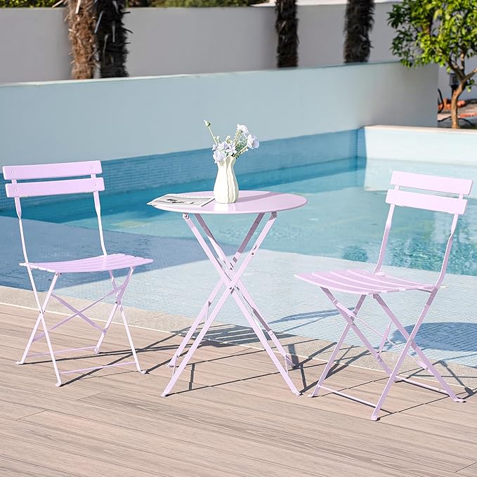 3 Piece Bistro Set, Folding Patio Furniture Set, Outdoor Table and Chairs Set for Patio