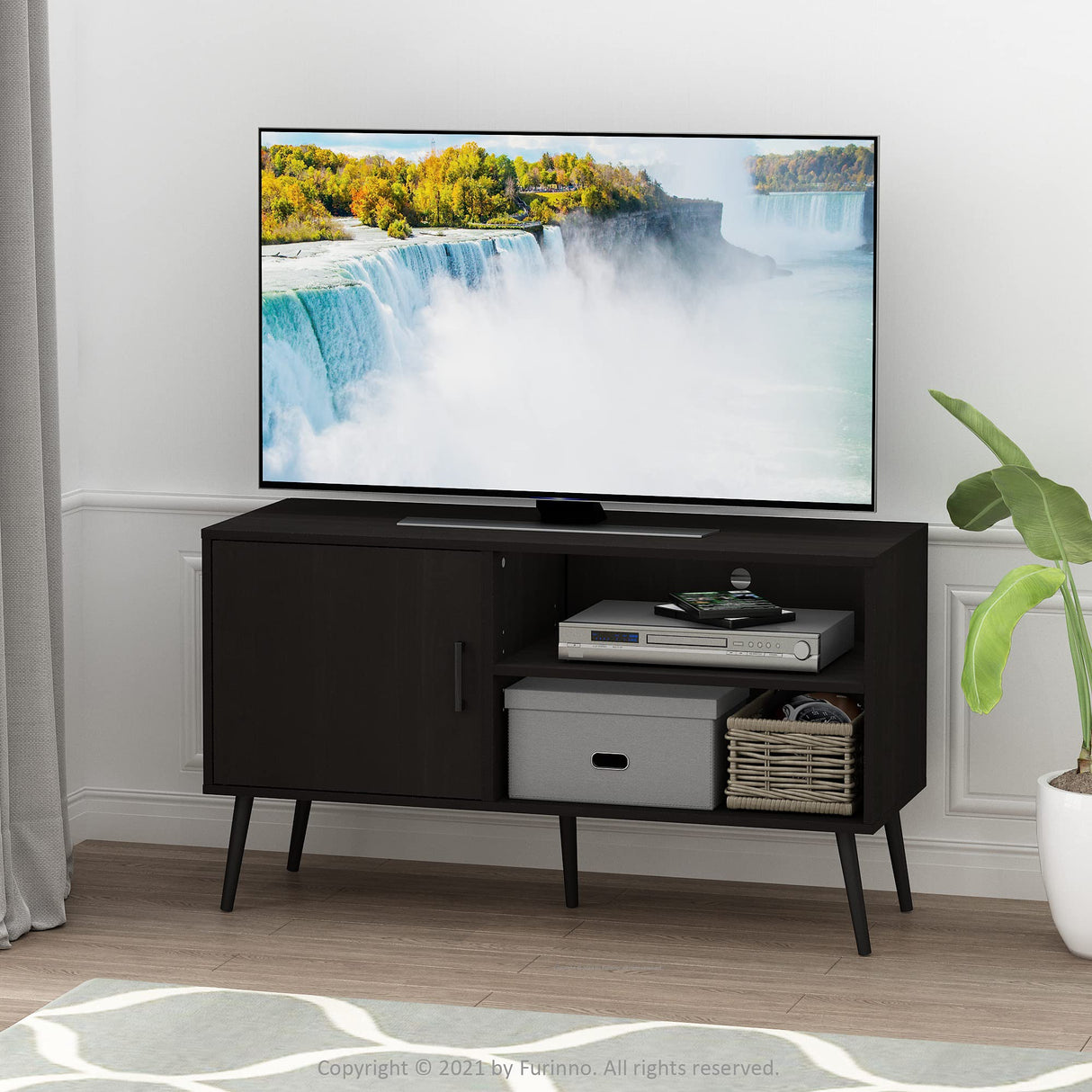 Claude Mid Century Style Stand With Wood Legs For TV Up To 55 Inches