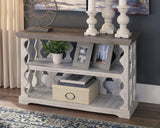 Havalance Farmhouse Sofa Table with 2 Fixed Storage Shelves, Gray & White