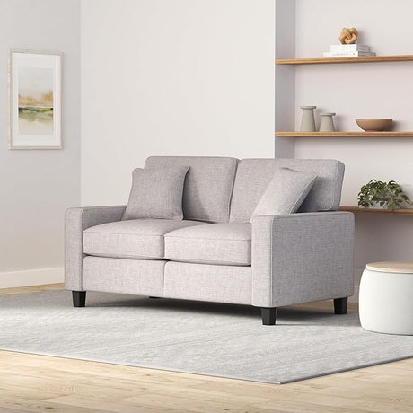 Palisades 73" Track Arm Sofa, Easy Care Polyester, Soft Pillow Back, Pocket Coil Seat Cushions, Removable Covers, Loveseat or Couch for Small Spaces, Living Rooms or Bedrooms, Glacial Gray