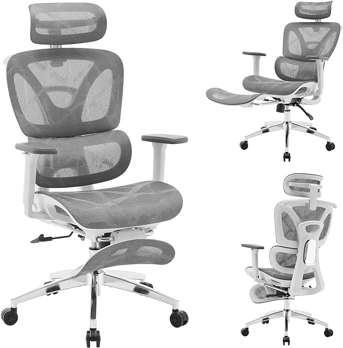 Office Chair with Footrest, Reclining High Back Mesh Office Chair with Dynamic Lumba