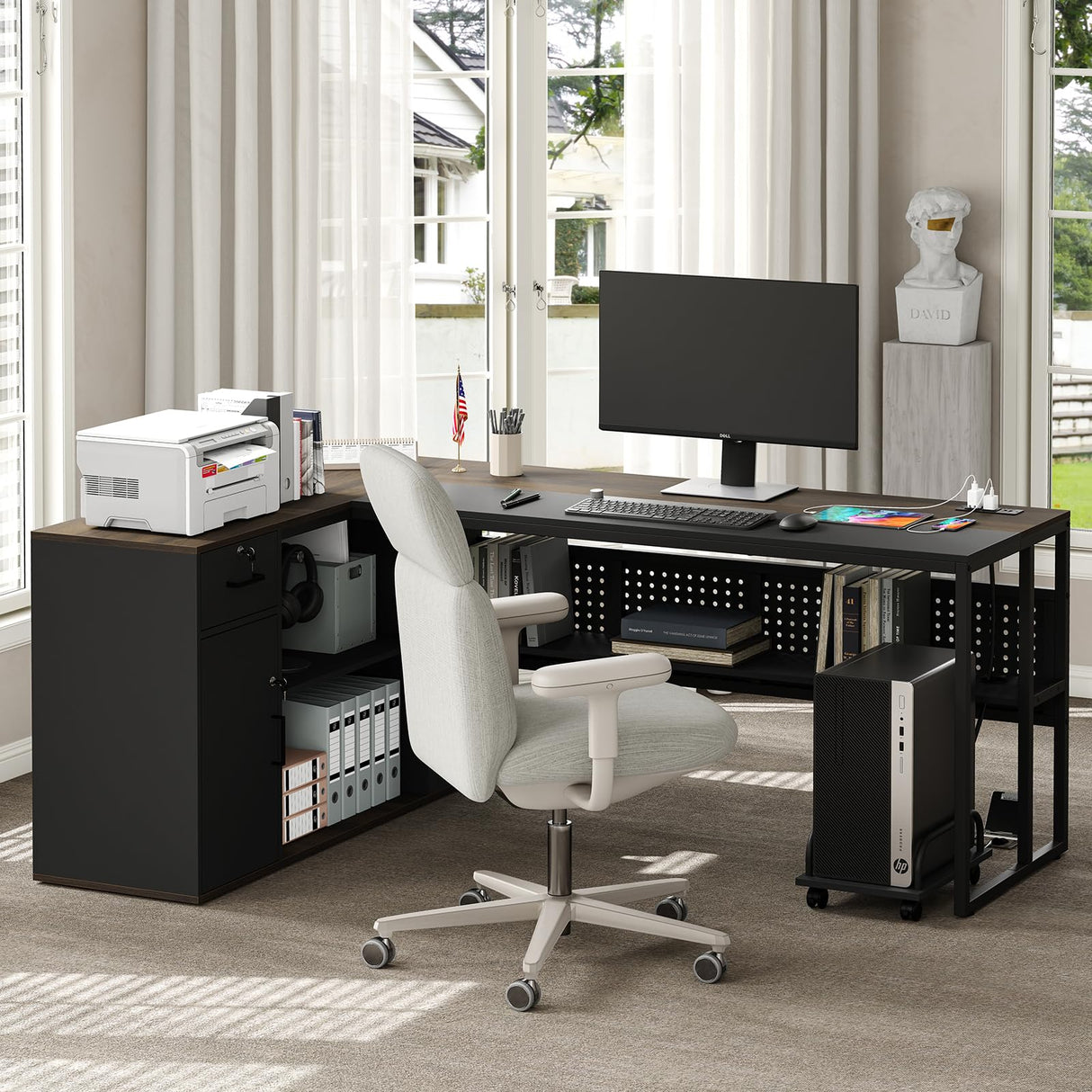 71 inch Executive Desk, L Shaped Desk with Cabinet Storage, Executive Office