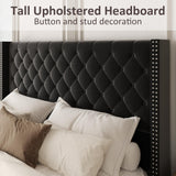 Queen Velvet Platform Bed with 58" Wingback Headboard