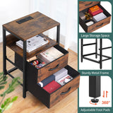 Nightstand with Charging Station, Small Night Stand with Fabric Drawers