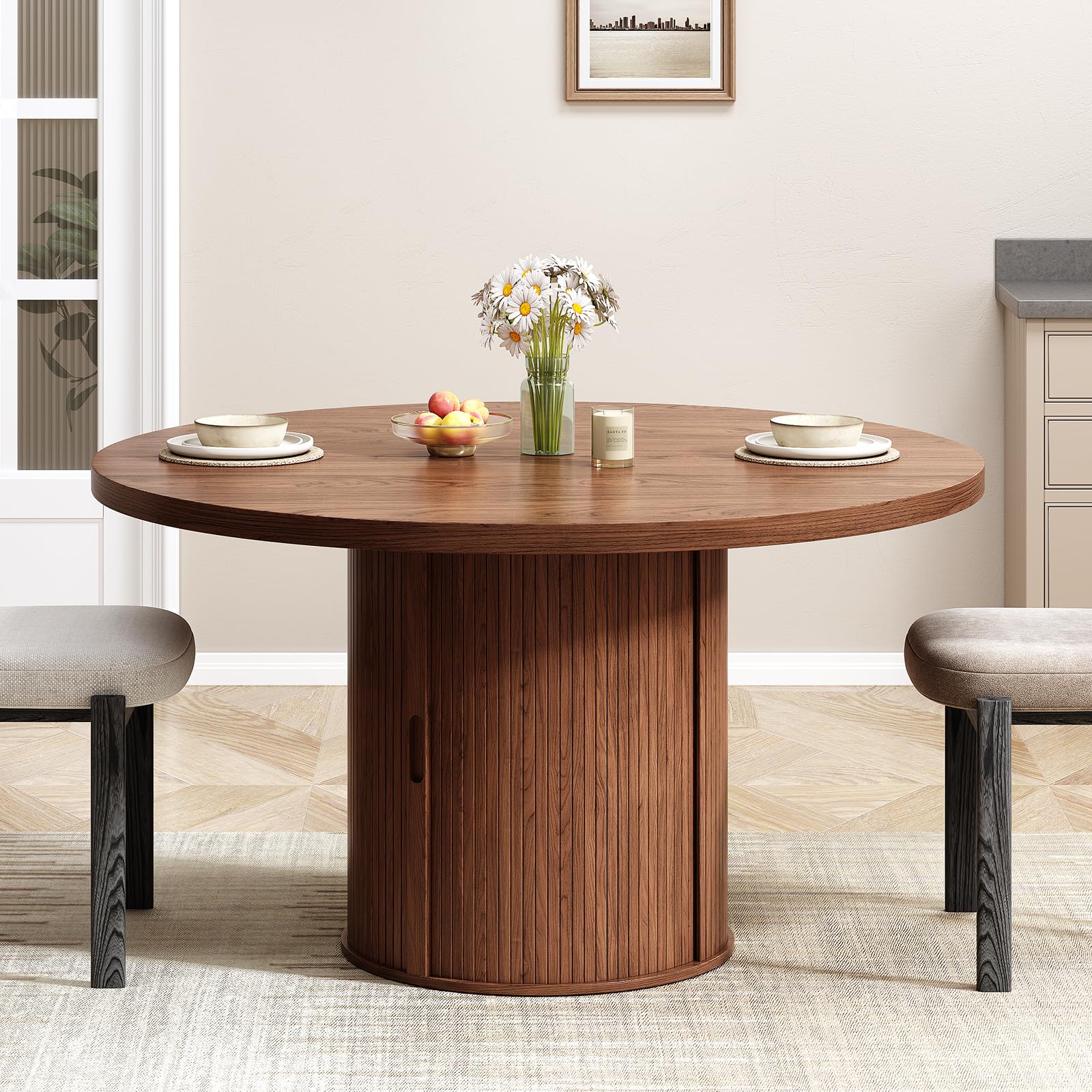47 Inch Round Dining Table for 4 with Storage
