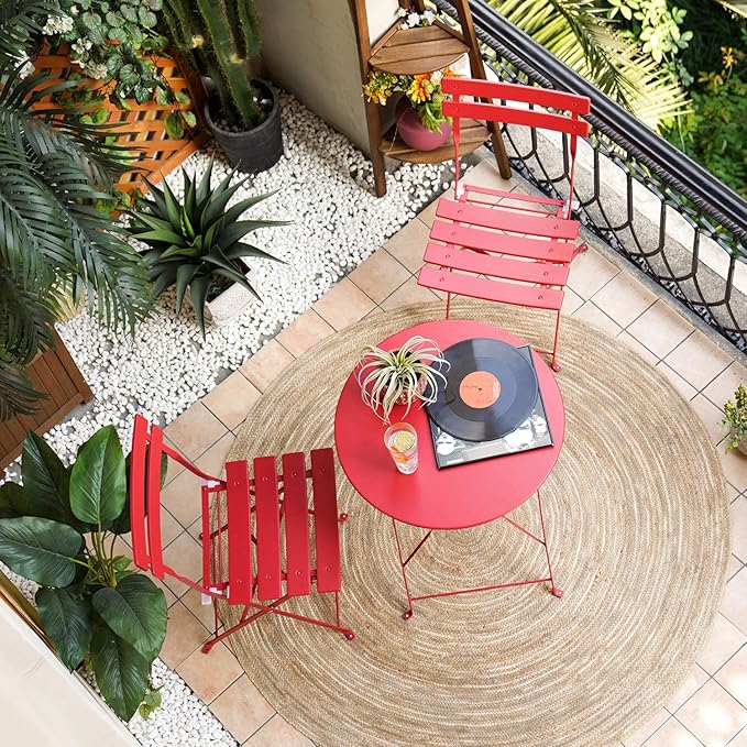 3-Piece Folding Bistro Set, 2 Chairs and 1 Table, Weather-Resistant Outdoor/Indoor Conversation Set for Patio, Yard, Garden -Peacock Blue